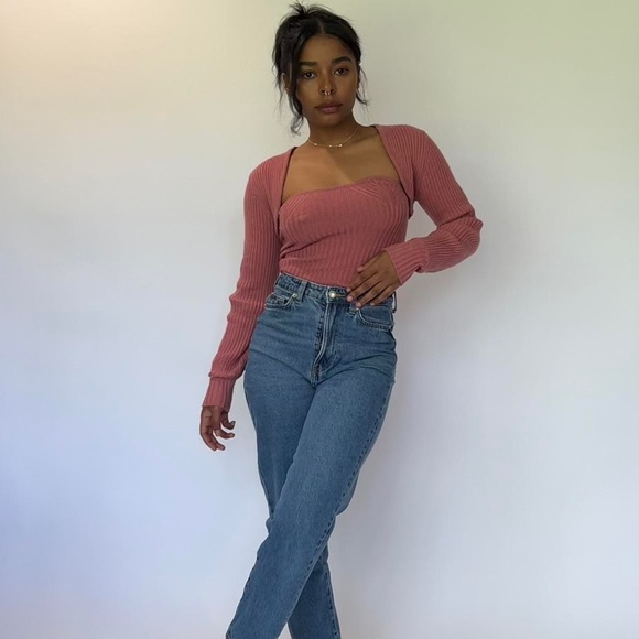 Pink Cropped Knit Two-Piece - Picture 4 of 6